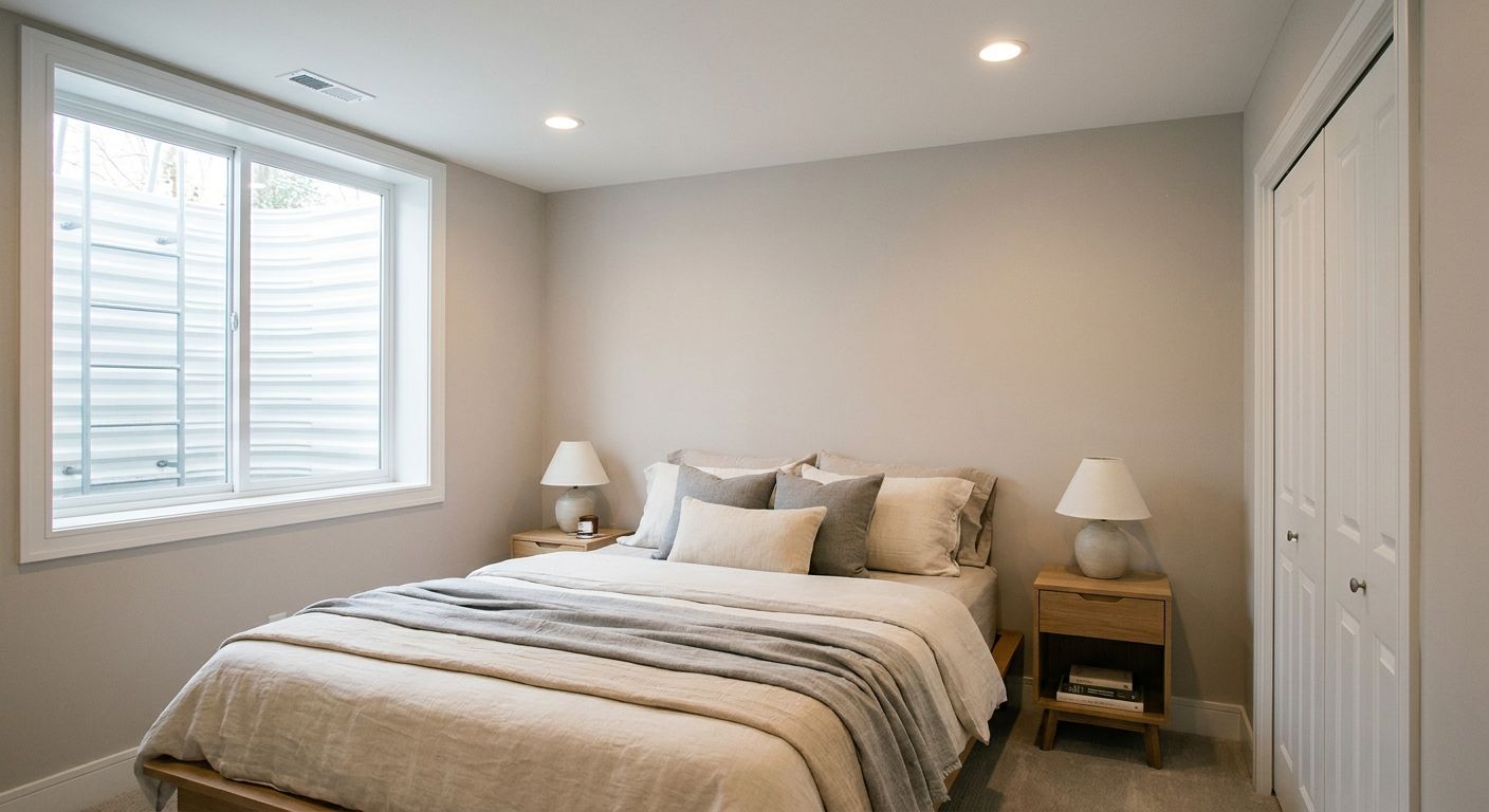 Guest suite with egress window