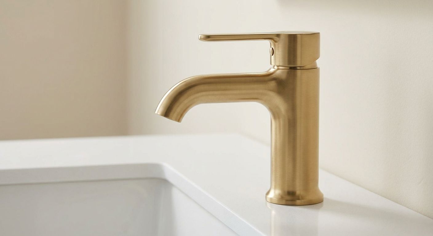 Brushed brass gold bathroom faucet.