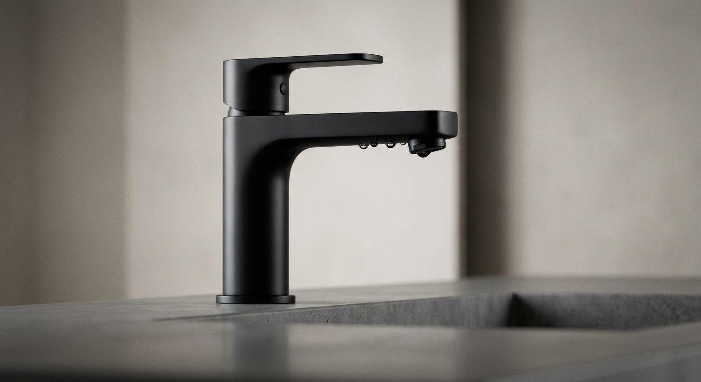 Matte-black bathroom faucet.