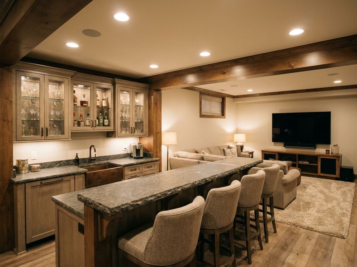Family room with a wet bar
