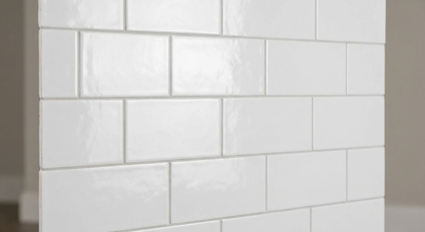 White subway tile in an offset brick pattern.