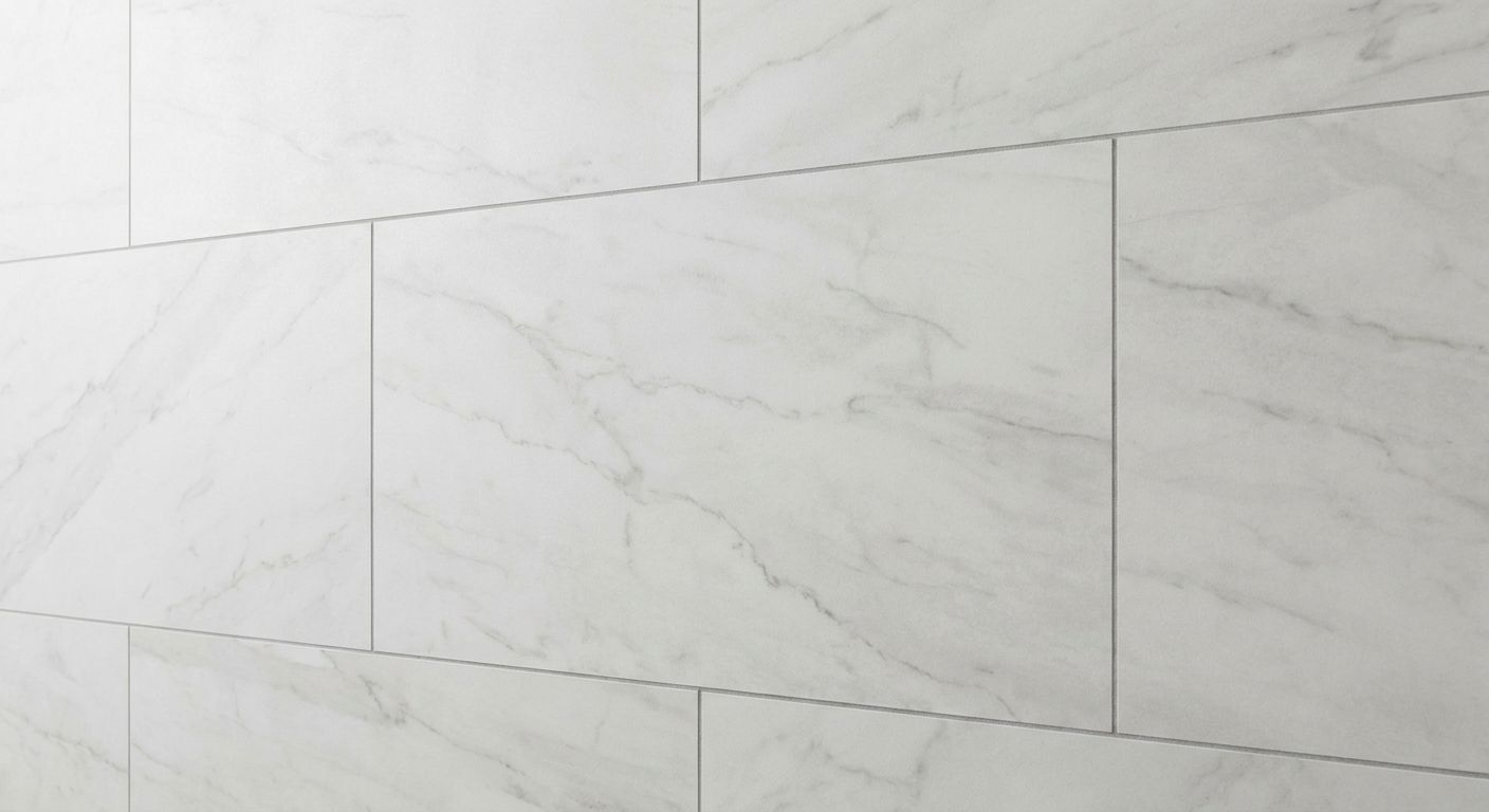 Large-format wall tile with minimal grout lines.