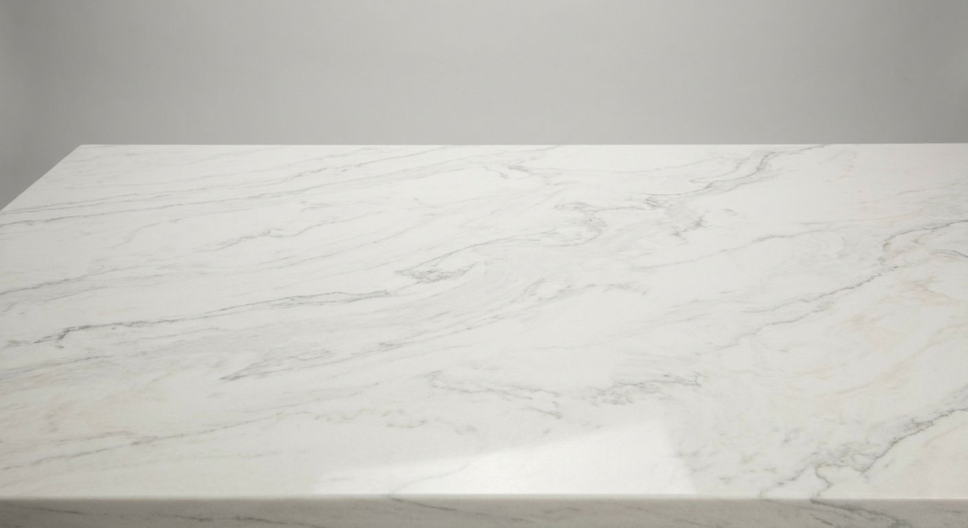 White marble-look quartz countertop with soft grey veining.