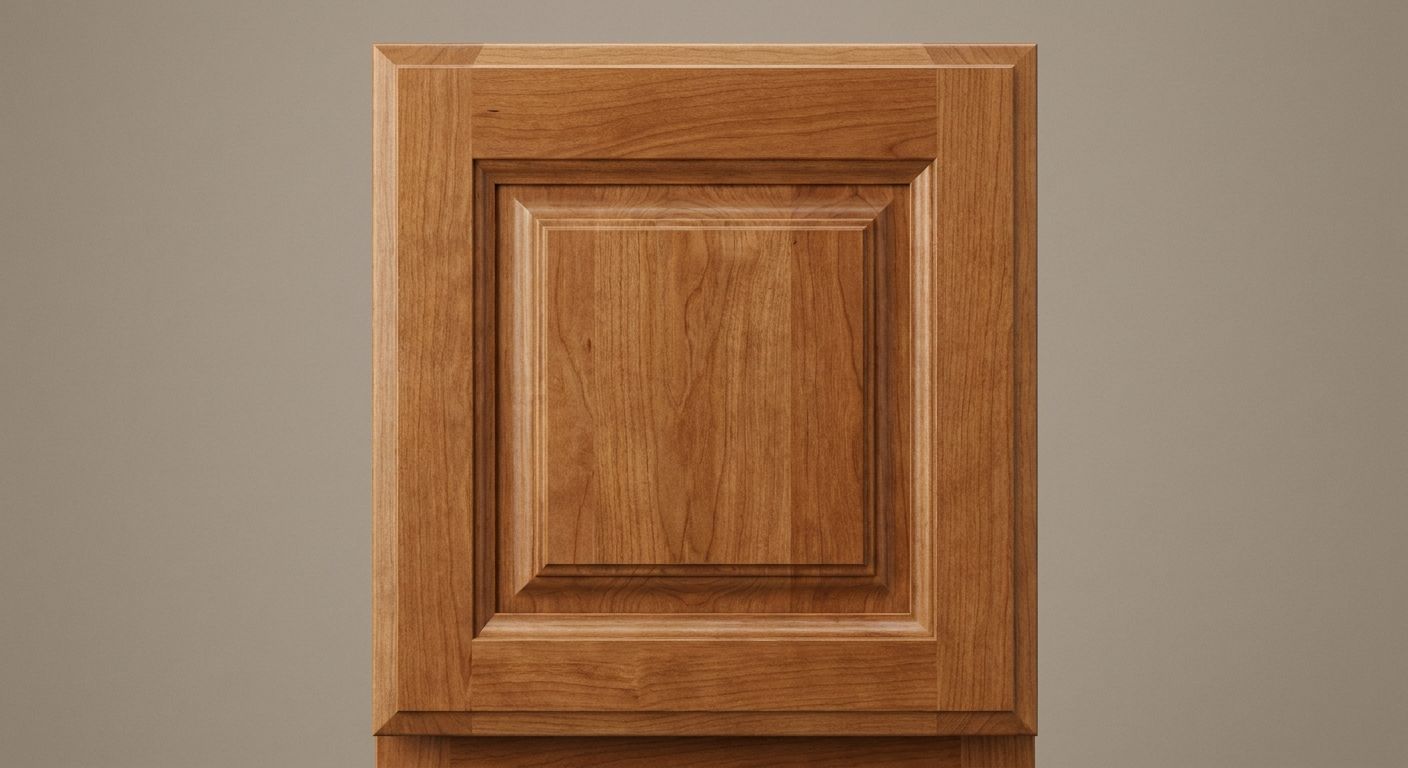 Raised-panel cabinet door — a dimensional center panel; warm and classic.