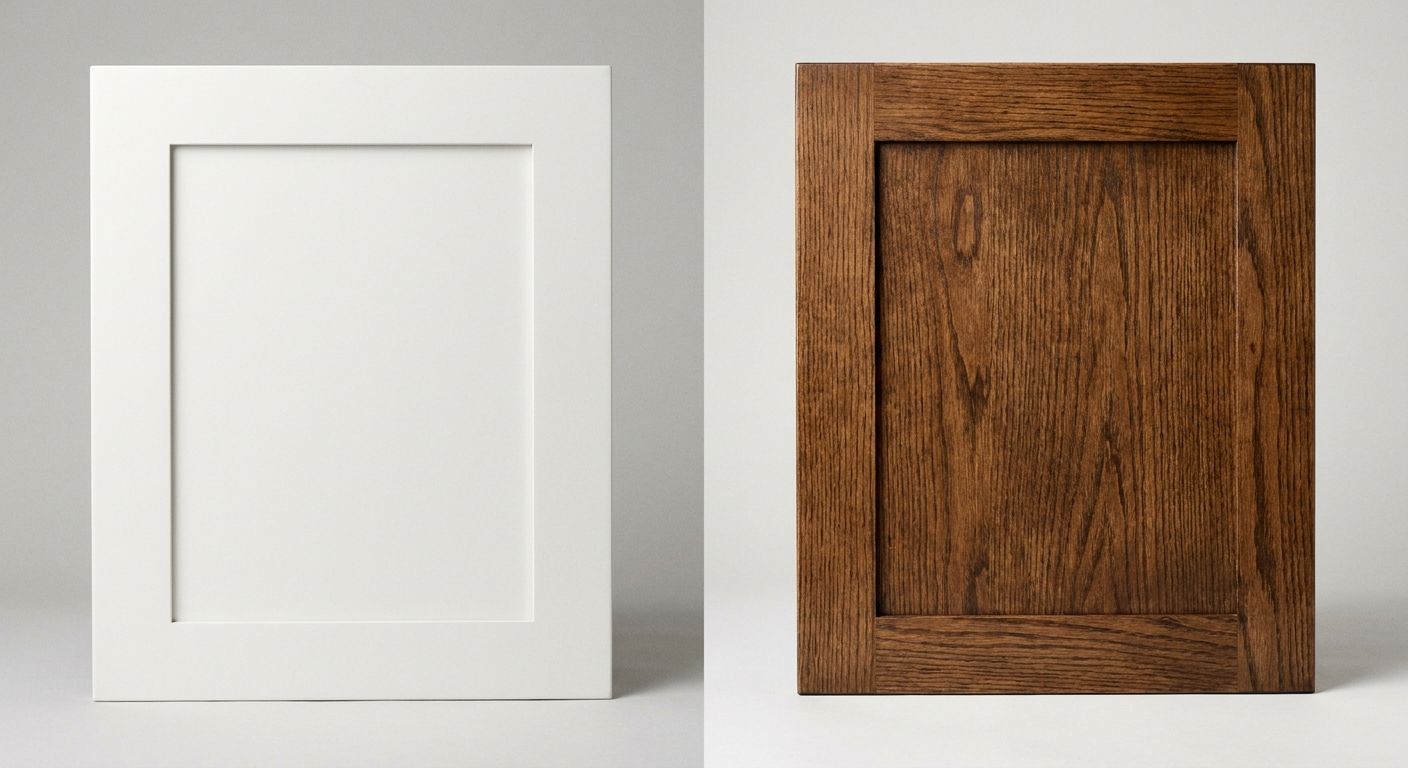 Painted vs. stained finish — painted (white, greige, sage, navy, charcoal) for a clean look; stained to show off real wood grain.