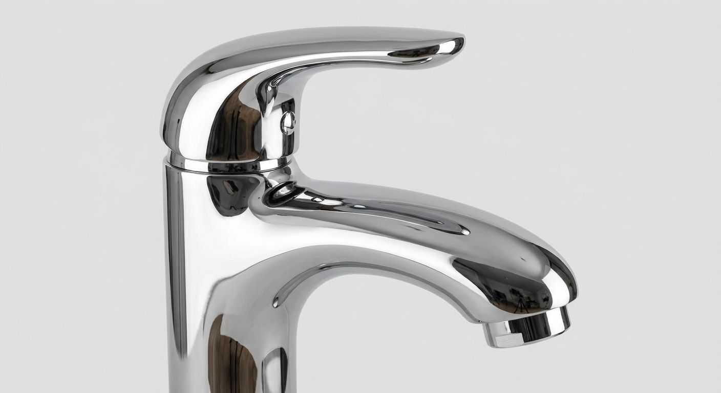 Polished chrome bathroom faucet.